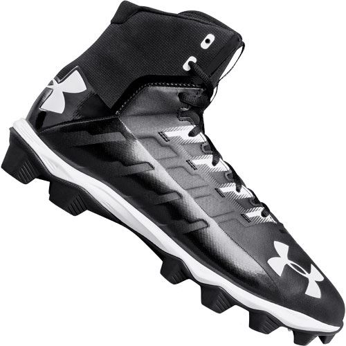 New Mens Under Armour Renegade RM Mid Football Cleats Black/White Sz 10 WIDE